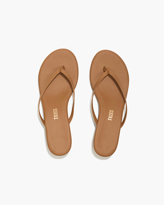 Julia Leather Flip Flops in Camel - TKEES