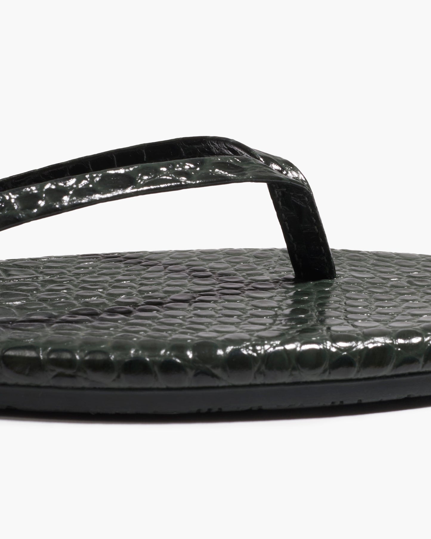 Square Toe Lily Croc Leather Flip Flops in Emerald - TKEES