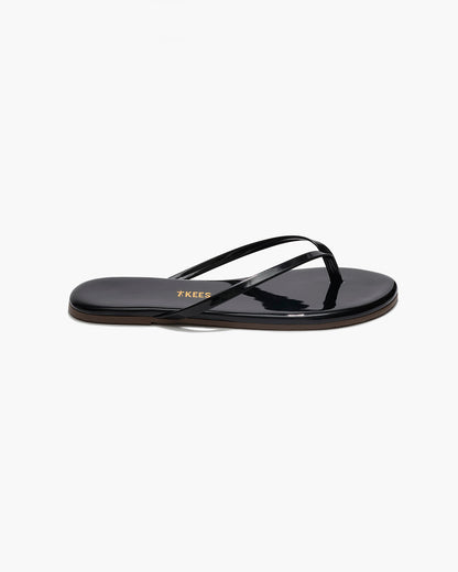 Lily Glosses Leather Flip Flops in Licorice - TKEES