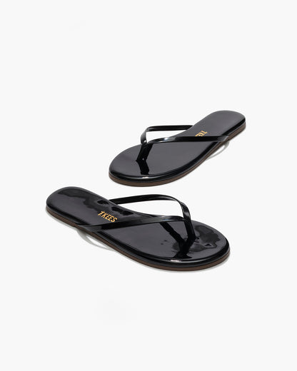 Lily Glosses Leather Flip Flops in Licorice - TKEES