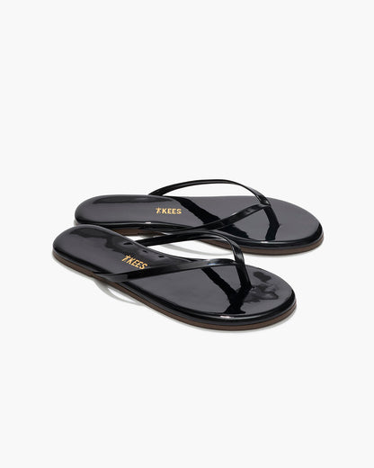 Lily Glosses Leather Flip Flops in Licorice - TKEES
