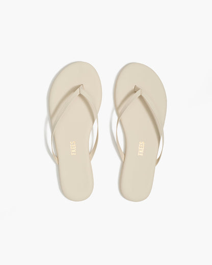 Lily Pigments Leather Flip Flops in Cream - TKEES