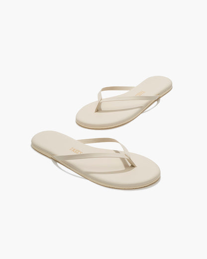Lily Pigments Leather Flip Flops in Cream - TKEES