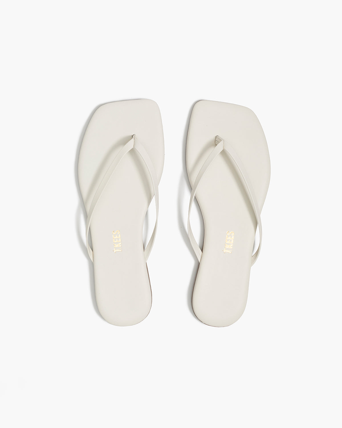Square Toe Lily Leather Flip Flops in Cream - TKEES
