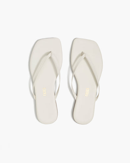 Square Toe Lily Leather Flip Flops in Cream - TKEES