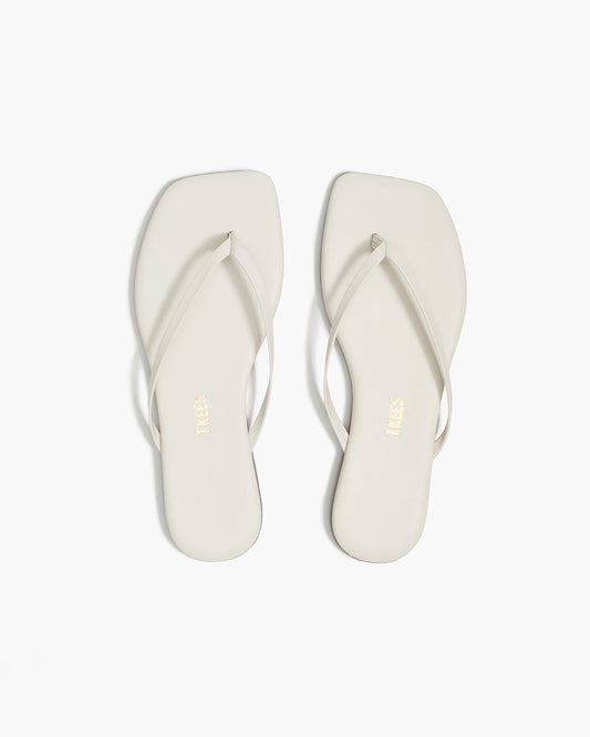 Square Toe Lily Leather Flip Flops in Cream - TKEES