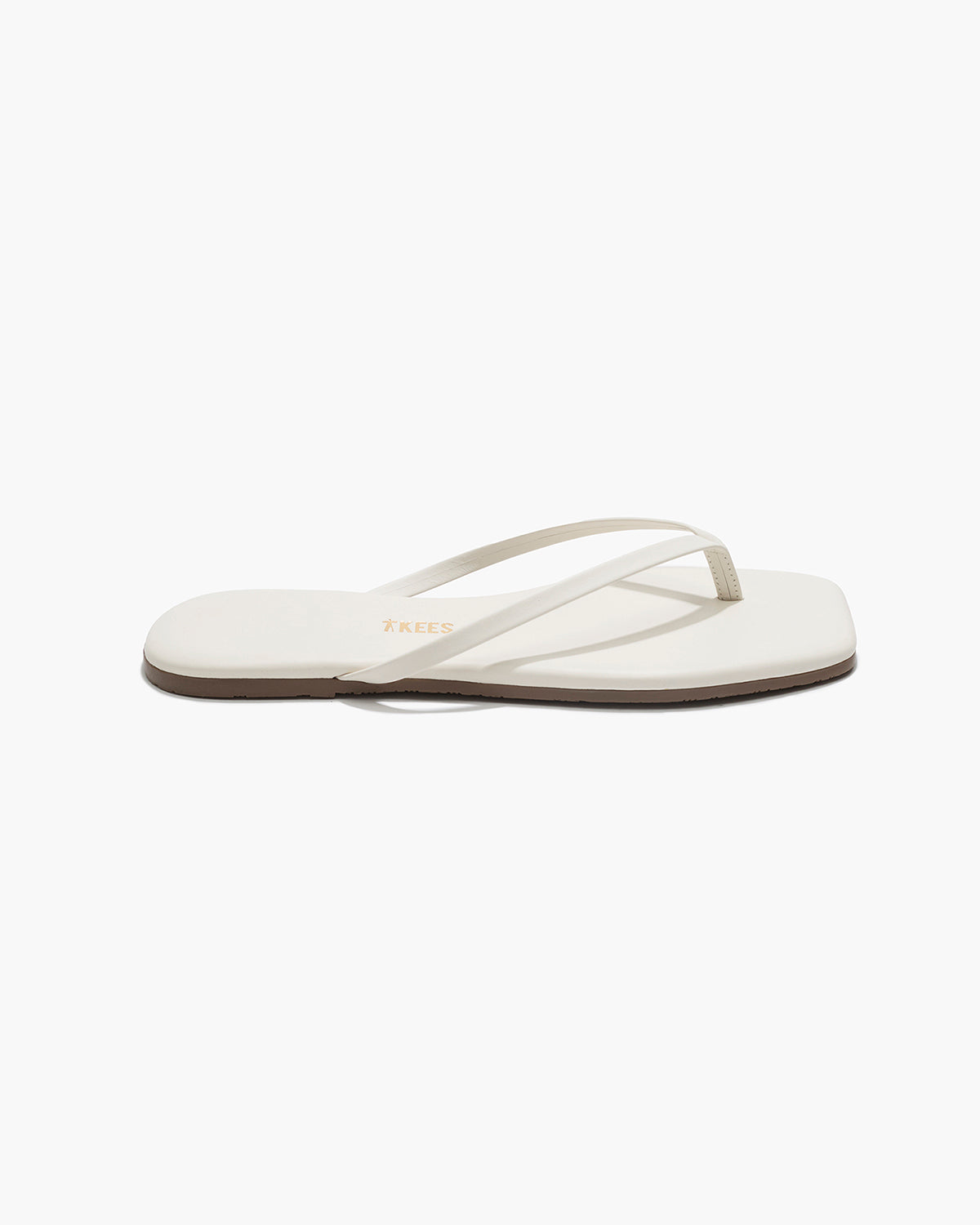 Square Toe Lily Leather Flip Flops in Cream - TKEES