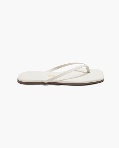 Square Toe Lily Leather Flip Flops in Cream - TKEES