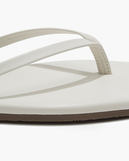 Square Toe Lily Leather Flip Flops in Cream - TKEES