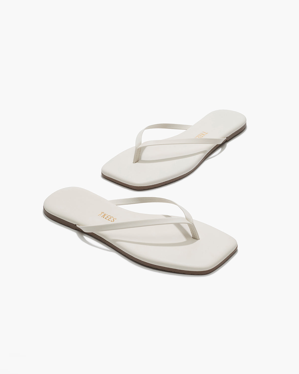 Square Toe Lily Leather Flip Flops in Cream - TKEES