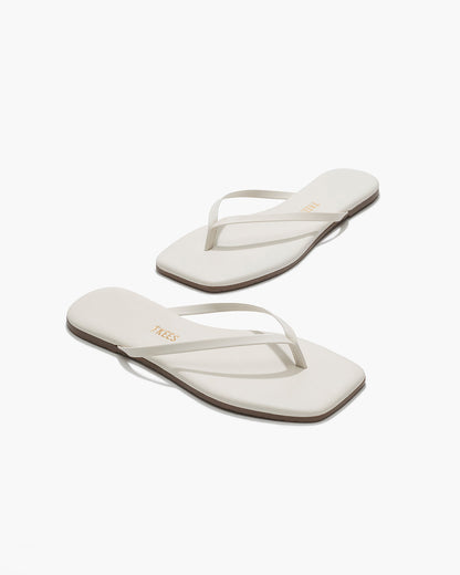 Square Toe Lily Leather Flip Flops in Cream - TKEES
