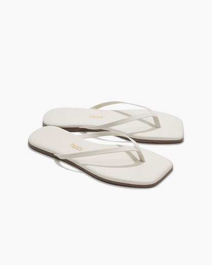Square Toe Lily Leather Flip Flops in Cream - TKEES