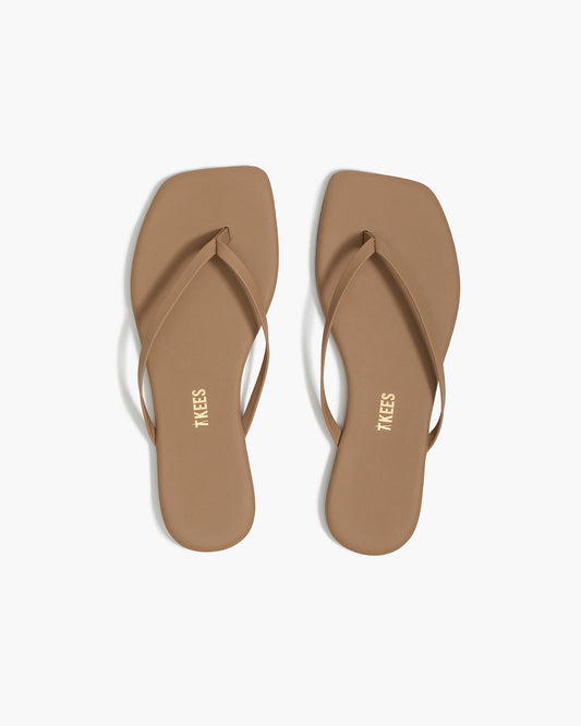 Square Toe Lily Leather Flip Flops in Cocobutter - TKEES