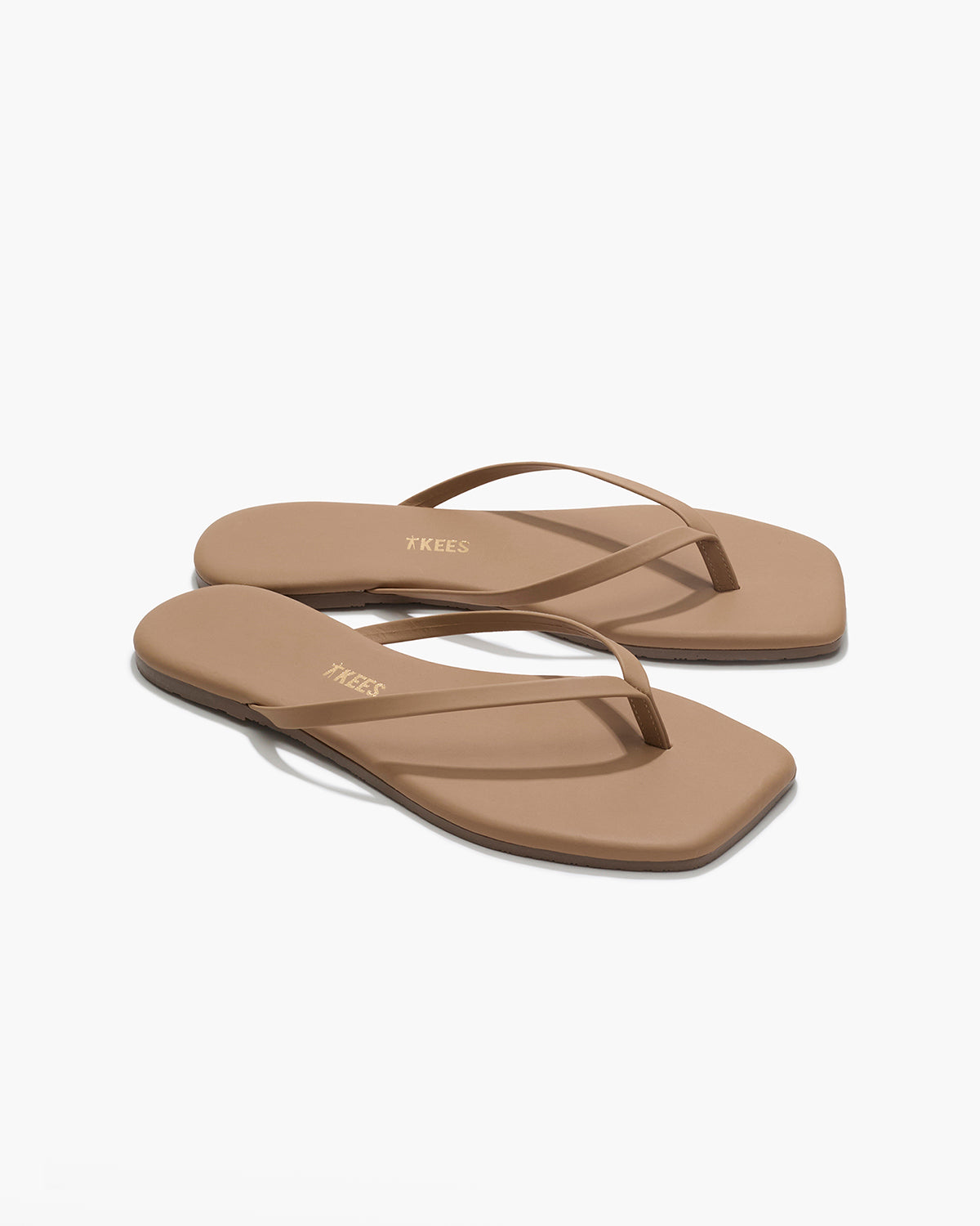 Square Toe Lily Leather Flip Flops in Cocobutter - TKEES