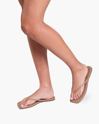 Square Toe Lily Leather Flip Flops in Cocobutter - TKEES