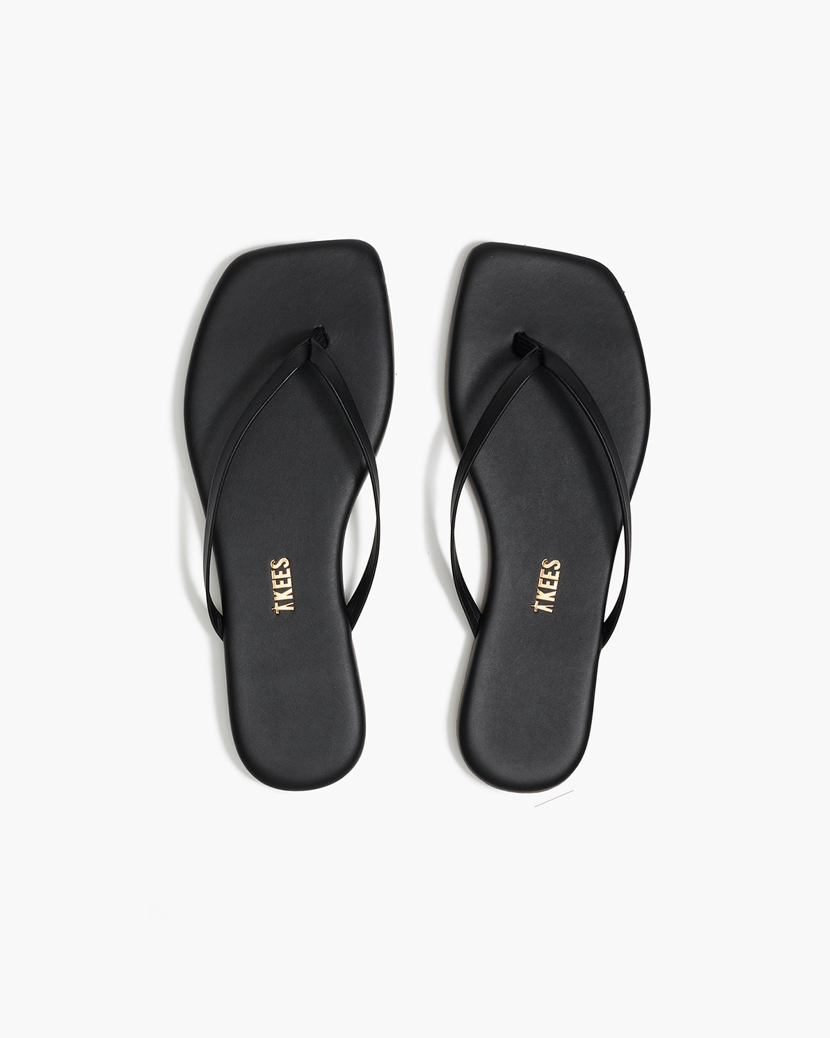 Square Toe Lily Leather Flip Flops in Black - TKEES