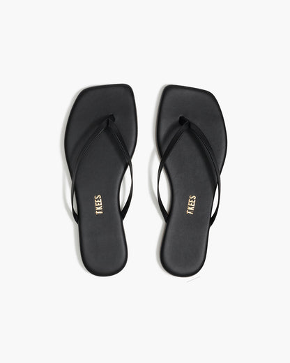 Square Toe Lily Leather Flip Flops in Black - TKEES