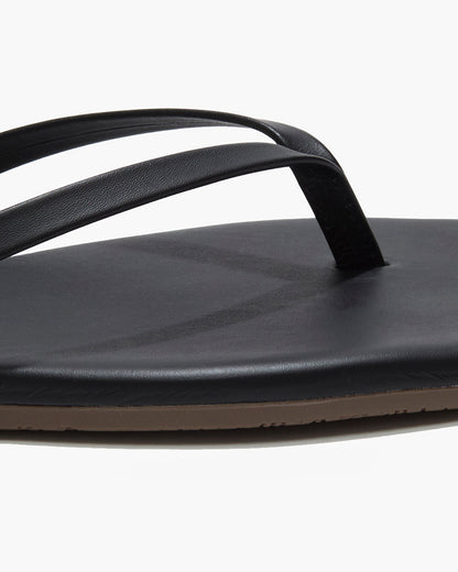 Square Toe Lily Leather Flip Flops in Black - TKEES
