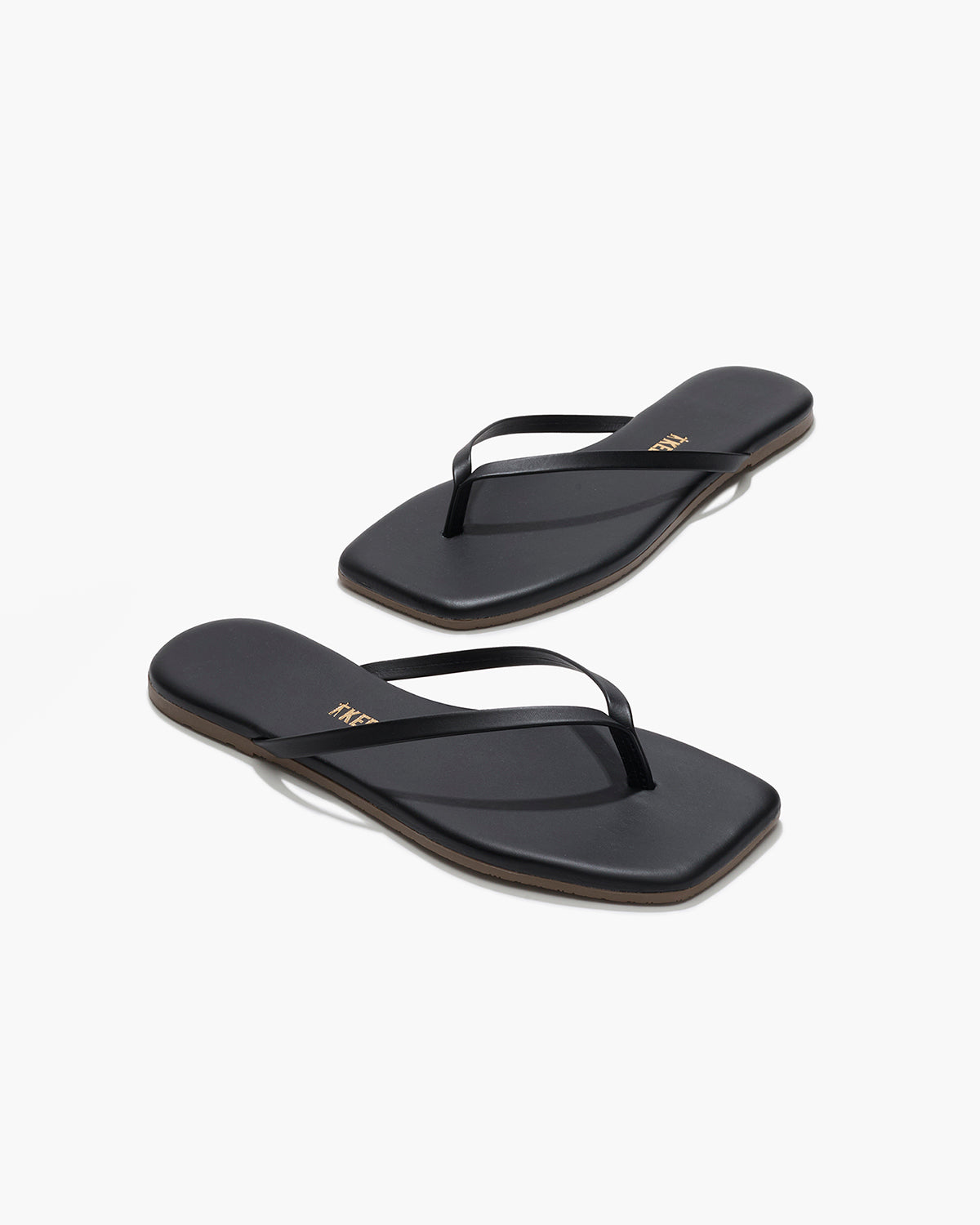 Square Toe Lily Leather Flip Flops in Black - TKEES