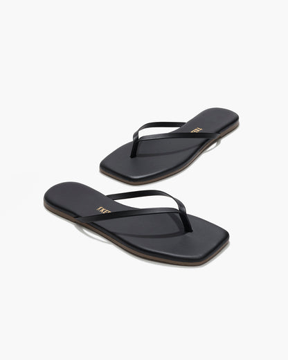 Square Toe Lily Leather Flip Flops in Black - TKEES
