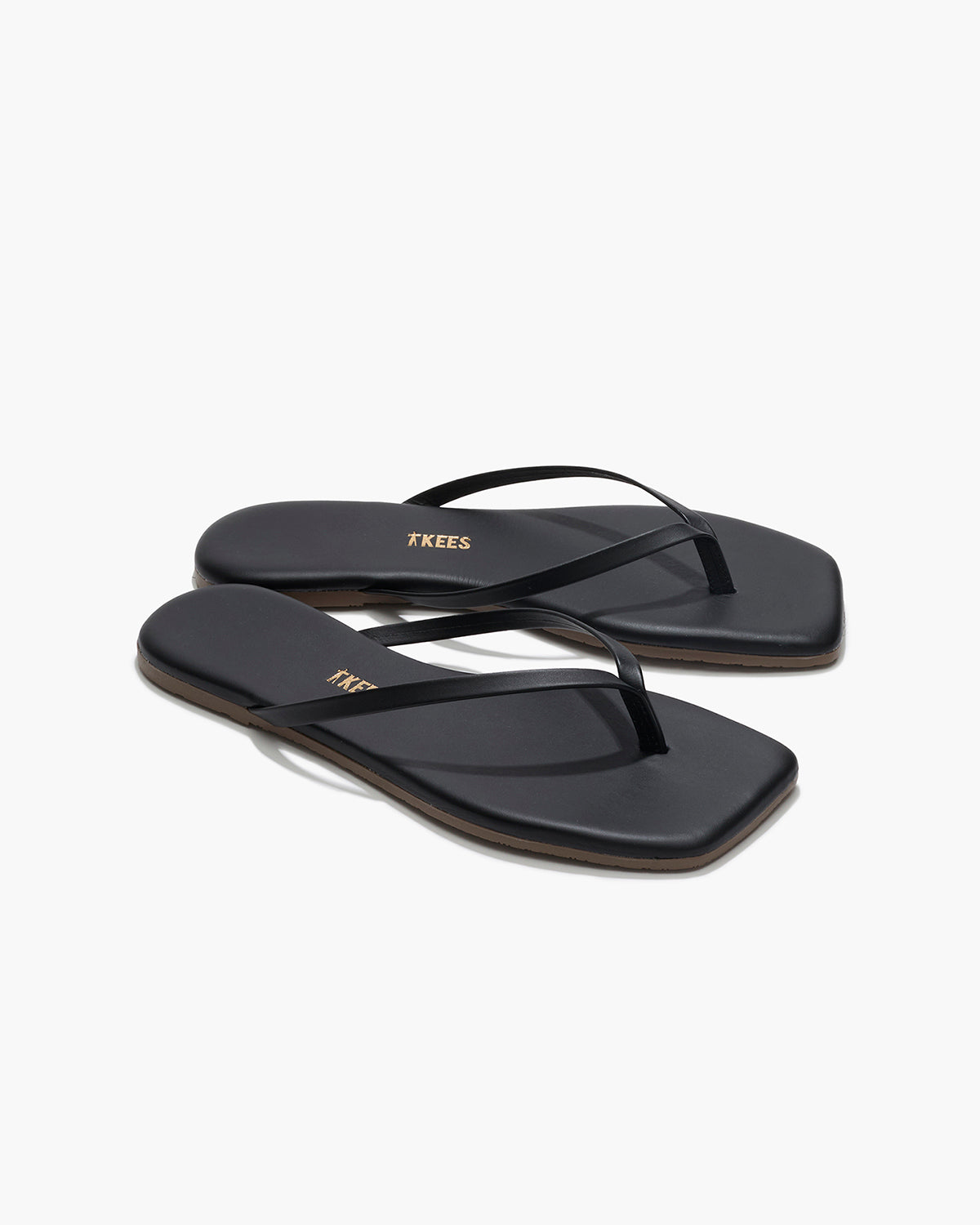 Square Toe Lily Leather Flip Flops in Black - TKEES