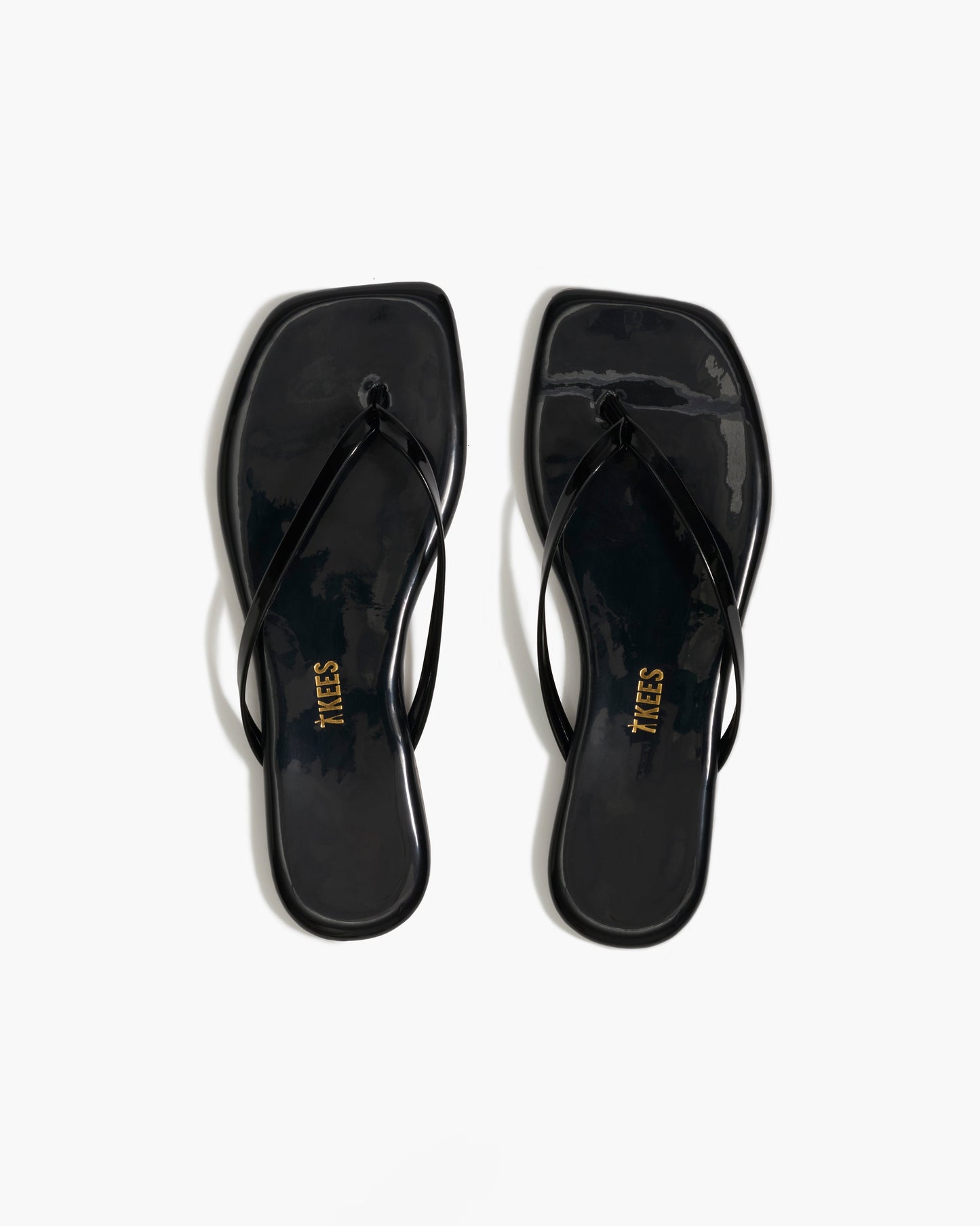 Square Toe Lily Leather Flip Flops in Licorice - TKEES