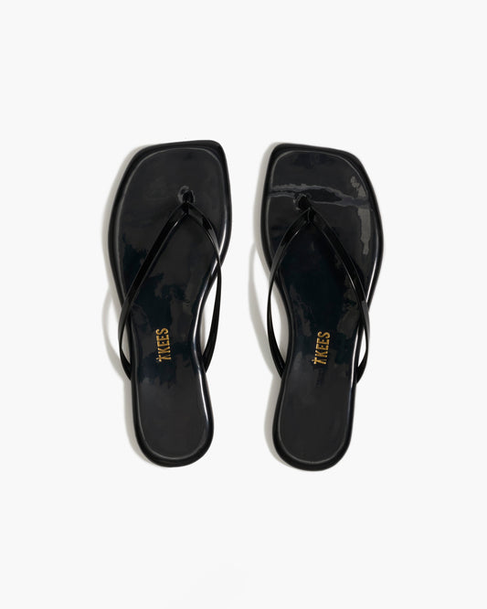 Square Toe Lily Leather Flip Flops in Licorice - TKEES
