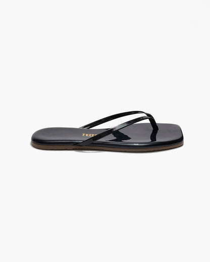 Square Toe Lily Leather Flip Flops in Licorice - TKEES