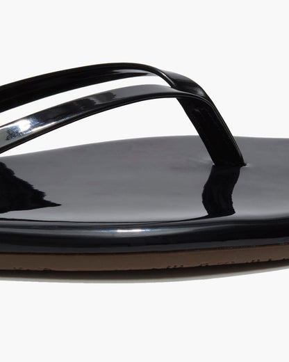 Square Toe Lily Leather Flip Flops in Licorice - TKEES
