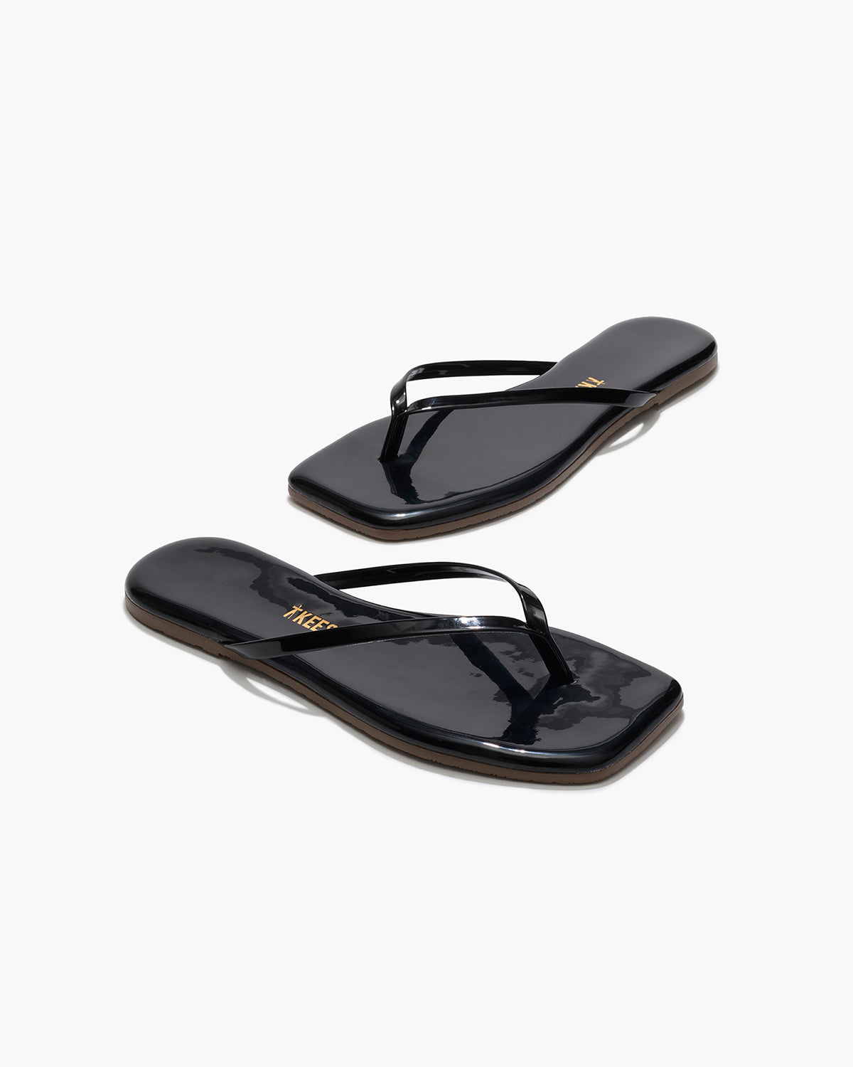 Square Toe Lily Leather Flip Flops in Licorice - TKEES