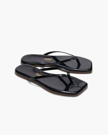 Square Toe Lily Leather Flip Flops in Licorice - TKEES