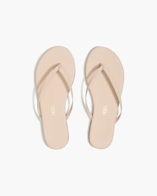 Lily Nudes Leather Flip Flops in Linen - TKEES