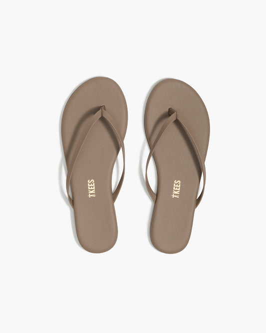 Lily Liners Leather Flip Flops in Biscuit - TKEES