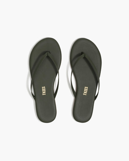 Lily Liners Leather Flip Flops in Forest - TKEES