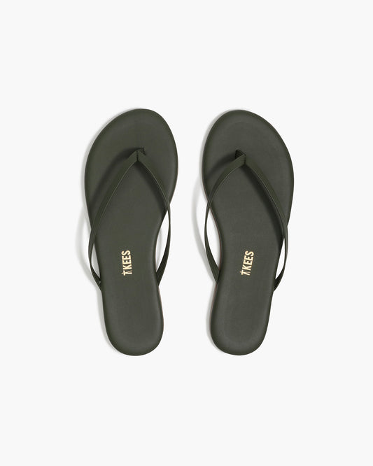 Lily Liners Leather Flip Flops in Forest - TKEES