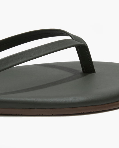 Lily Liners Leather Flip Flops in Forest - TKEES