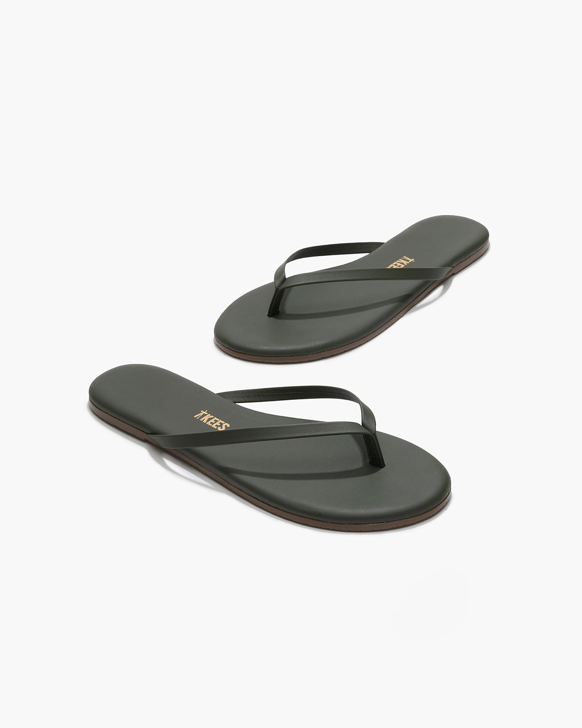 Lily Liners Leather Flip Flops in Forest - TKEES