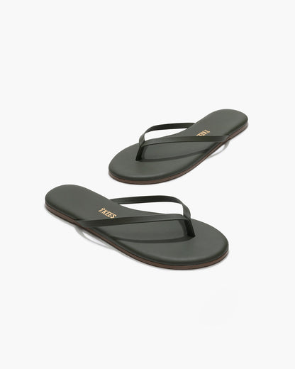 Lily Liners Leather Flip Flops in Forest - TKEES