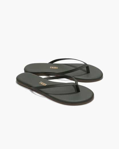 Lily Liners Leather Flip Flops in Forest - TKEES