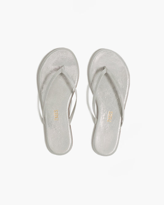 Lily Glitters Leather Flip Flops in Gleam - TKEES