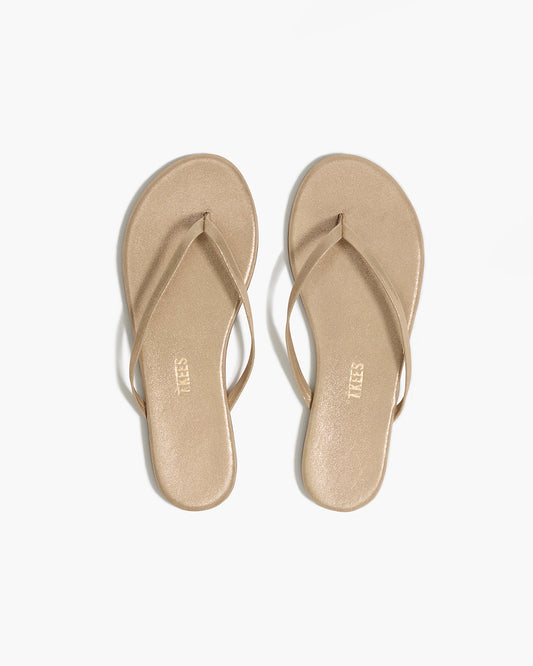 Lily Glitters Leather Flip Flops in Pink Pearl - TKEES