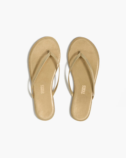 Lily Glitters Leather Flip Flops in Sandbeam - TKEES