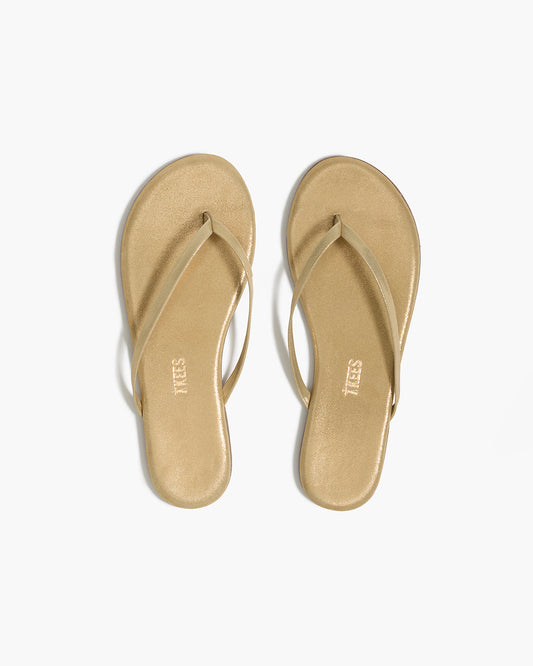Lily Glitters Leather Flip Flops in Sandbeam - TKEES