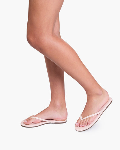 Lily Glosses Leather Flip Flops in Whipped Cream - TKEES