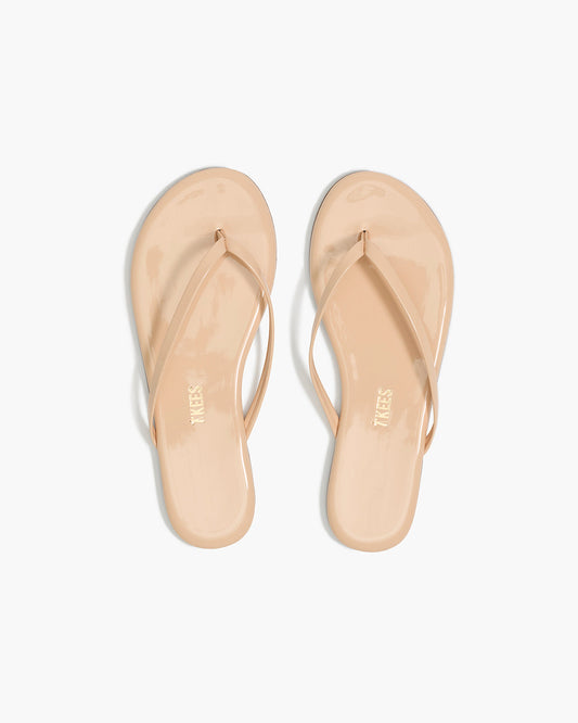 Lily Glosses Leather Flip Flops in Linen - TKEES