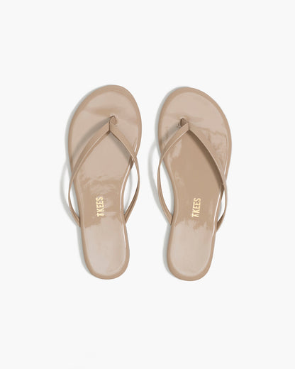 Lily Glosses Leather Flip Flops in Custard - TKEES