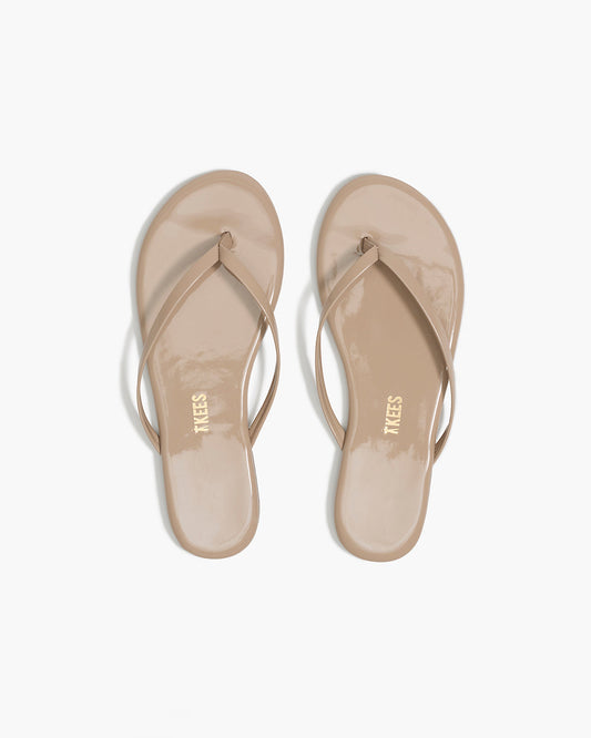 Lily Glosses Leather Flip Flops in Custard - TKEES
