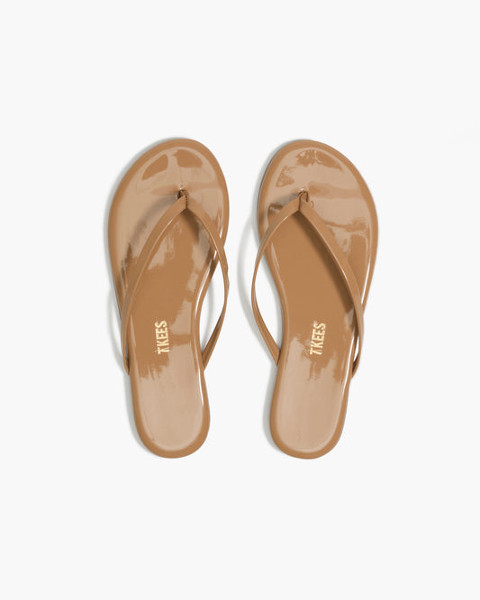 Lily Glosses Leather Flip Flops in Cocobutter - TKEES