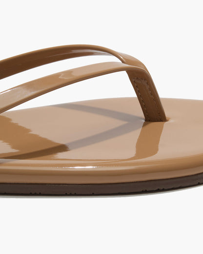 Lily Glosses Leather Flip Flops in Cocobutter - TKEES