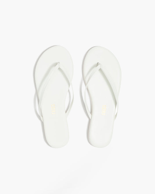 Lily Pigments Leather Flip Flops in White - TKEES